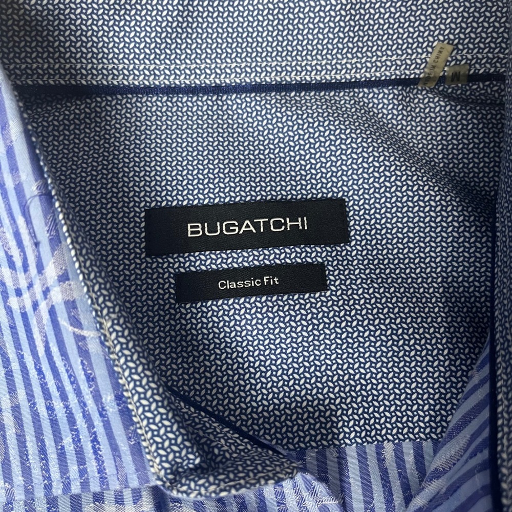 Bugatchi Button Down Shirt Mens Medium Blue Striped Jacquard Classic Fit LS - Picture 5 of 8